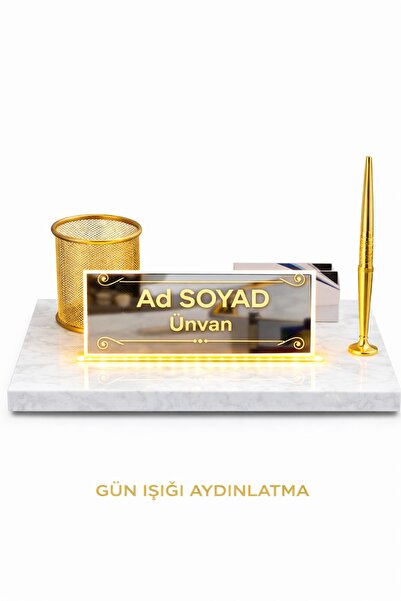 Digital Hayat Kişiye Özel Işıklı Masa İsimliği Mermer LED Ofis Ayna/Cam İsiml...