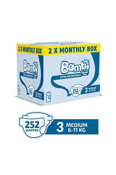 Sanita Bambi حفاضات أطفال، 252 حفاضة، مقاس 3 (6-11 كجم)، علبتان شهريتان