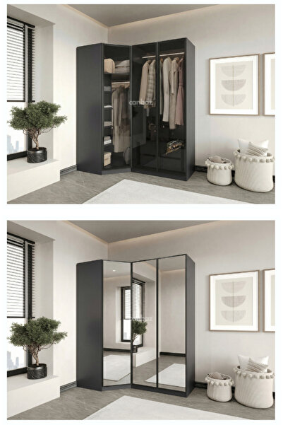 CANBAZ FURNİTURE Esla modüllü 3 cam kapaklı köşe %100 MDF (KURULUM DAHİL)