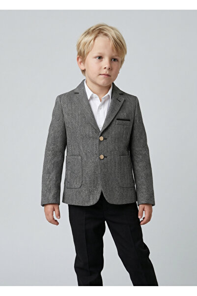 Micio Αγόρι Παιδικό Anthracite Fishback Pattern Μεταλλικό Τσάντα με κουμπιά Μ...