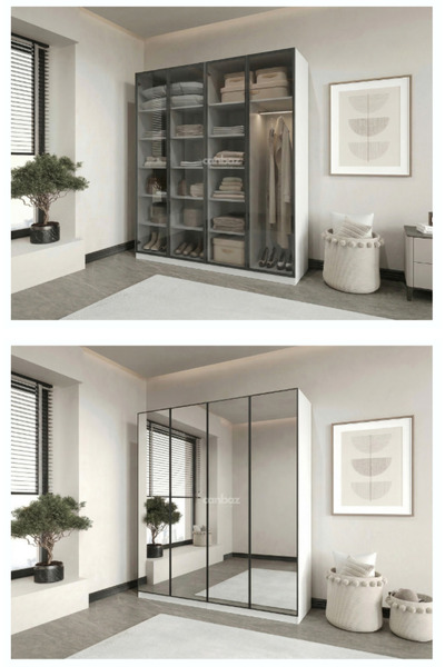 CANBAZ FURNİTURE Esla modüllü 4 cam kapaklı %100 MDF (KURULUM DAHİL)