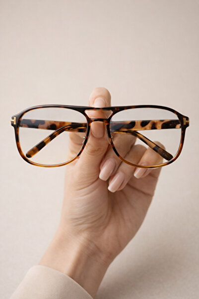 PİYESBOUTİQUE Leopar Damla Pilot Kemik Şeffaf Kadın Erkek Unisex Mavi Işık Ko...