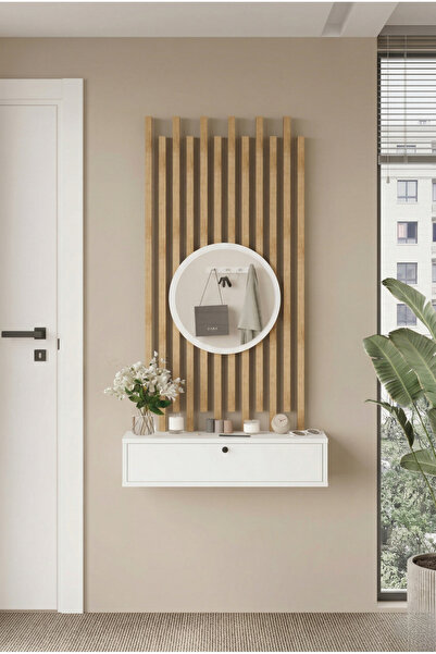 L'occi Concept Cosmia Aynalı Dresuar Ahşap Çıtalı Set Hol Antre CS4-W