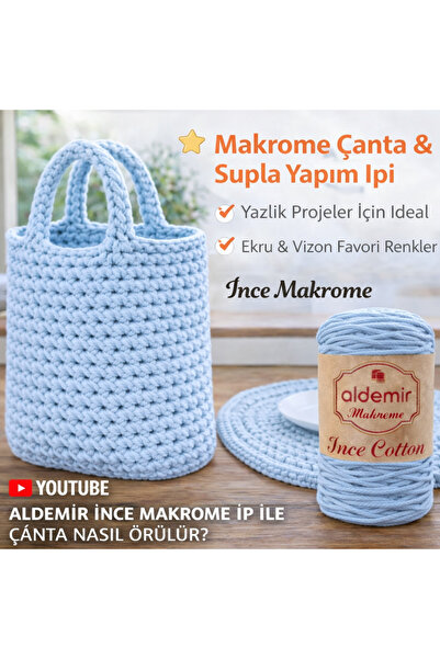 aldemir ince Makrome Çanta İpi 250gr 300m Pamuk | Supla Şapka Yazlık Örgü İpi...