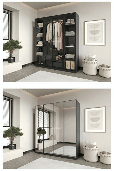 CANBAZ FURNİTURE Esla modüllü 4 cam kapaklı %100 MDF (KURULUM DAHİL)