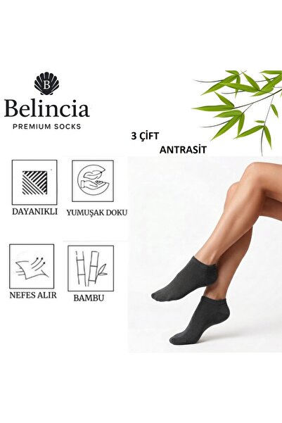 belincia Bamboo Women's Booties Anthracite Socks/Seamless/Anti-Odor 3-Pack