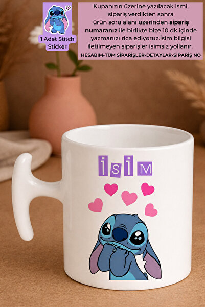 Witchy Co Stitch İsme Özel, Sevimli Kupa Bardak ve 1 adet Stitch Sticker (1 a...