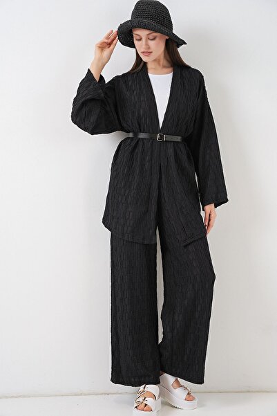 Hiccup BDART Set Co-Ord cu Kimono și Pantaloni Largi Texturați