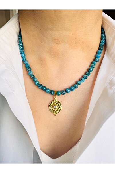 DEVİ fashion Natural Stone Medallion Necklace 45 cm