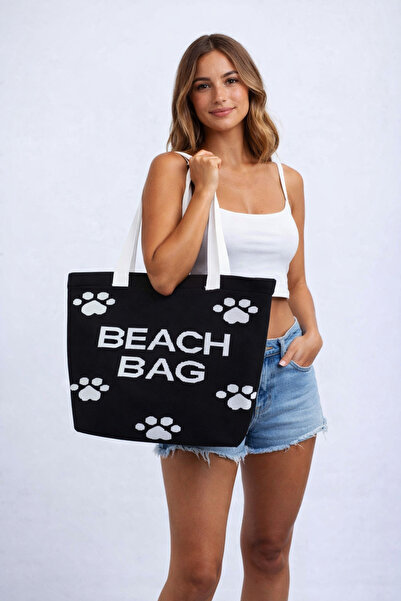 Sebir Moda Τσάντα παραλίας με μοτίβο ποδιών από πλεκτό ύφασμα