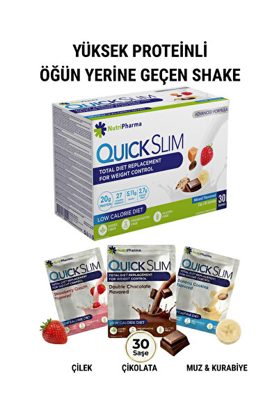 NUTRIPHARMA Quick Slim Mix 30 Saşe Öğün Tozu – Öğün Yerine Geçen Protein Tozu...