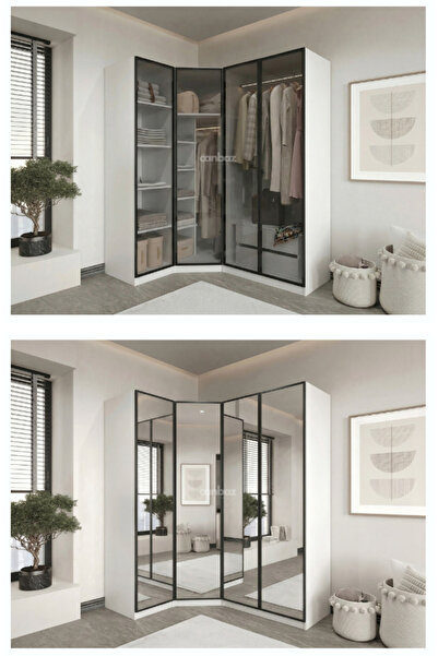 CANBAZ FURNİTURE Esla modüllü 4 cam kapaklı köşe %100 MDF (KURULUM DAHİL)