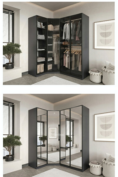 CANBAZ FURNİTURE Esla modüllü 4 cam kapaklı köşe %100 MDF (KURULUM DAHİL)