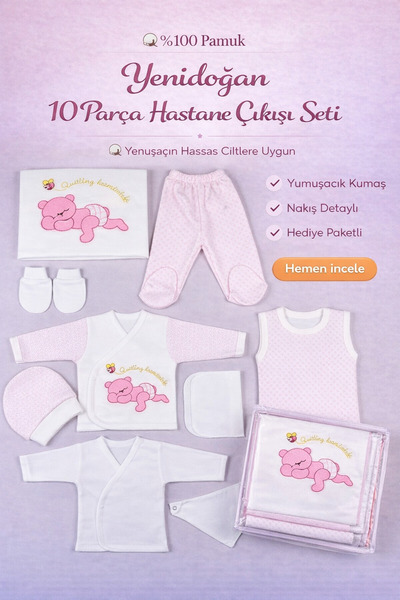 Dapster Baby Girl 10 Piece Hospital Discharge Set 100% Cotton Newborn Bodysui...