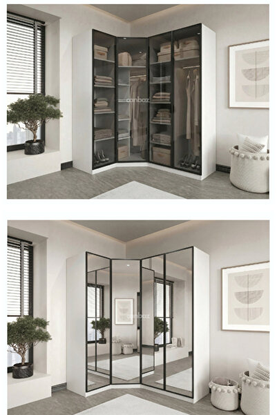 CANBAZ FURNİTURE Esla modüllü 4 cam kapaklı köşe %100 MDF (KURULUM DAHİL)