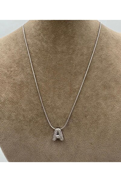 Haziran Aksesuar, Zirkon Taşlı Minimal 'A' Harf Silver Kadın Kolye