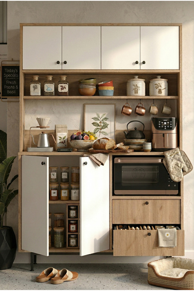 Robin Home Lounge Kahve Köşesi Çok Amaçlı Dolap Mutfak Dolabı Sepet-Beyaz