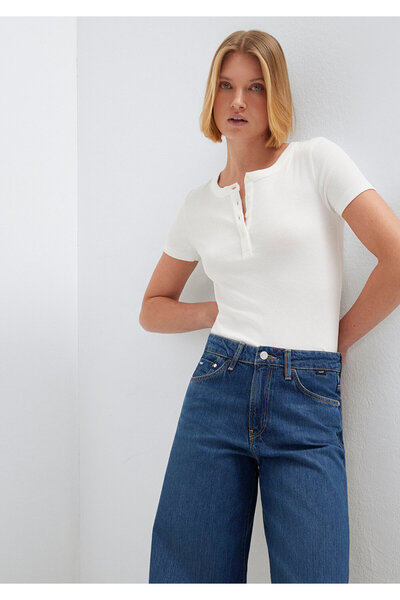 Mavi Half Button Ecru Basic T-Shirt Fitted / Bodycon Cut 1613806-80194