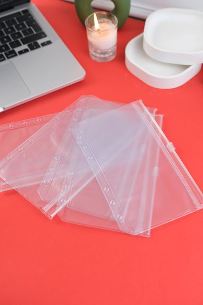 Mint Design A6 Transparent Frosted 5-Pocket Zippered Pvc File