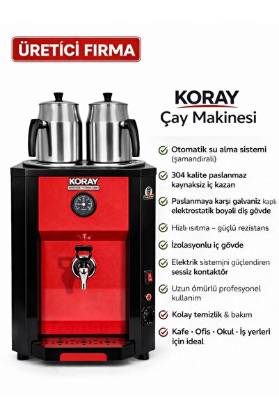 Koray Soğutma 23Lt Sanayi Tipi Elektrikli Çay Kazanı iki Demlikli (İŞ YERİ IÇ...