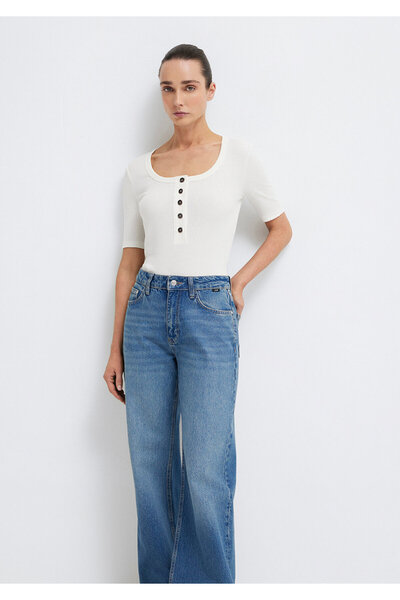 Mavi Half Button White T-Shirt Fitted / Bodycon Cut 1613751-80194