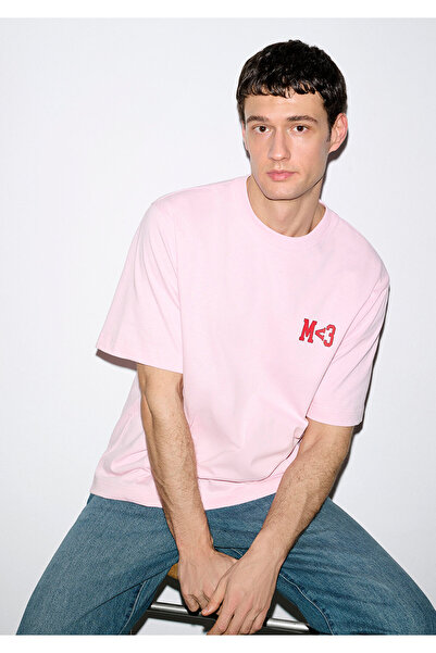 Mavi M Heart Bedrucktes Rosa T-Shirt Relaxed Fit / Bequeme Passform 0613252-9...