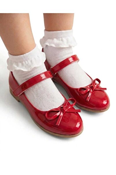 PATİK BEBE Balerini ortopedici pentru fete, din piele lacuita rosie, cu detal...