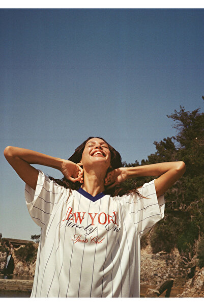 Mavi New York Εκτυπωμένο Λευκό Μπλουζάκι Τζερσί Oversize / Φαρδιά κοπή 161349...