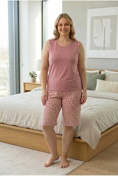 Temporium Γυναικείο σετ πιτζάμες Milan Fabric Plus Size Curve με στάμπα με σο...
