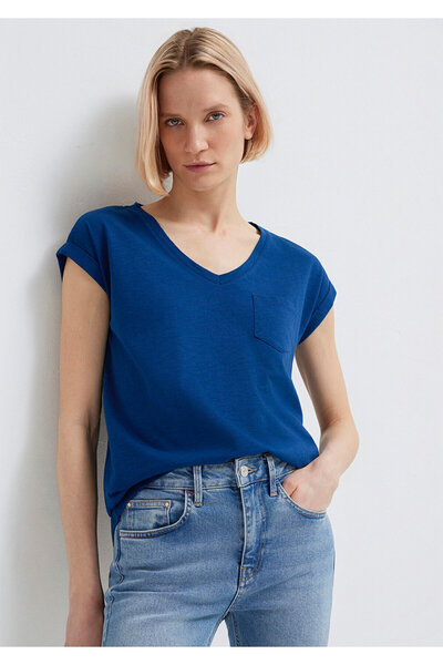 Mavi Marineblaues Basic-T-Shirt mit Taschen, lockere Passform / lockerer, beq...