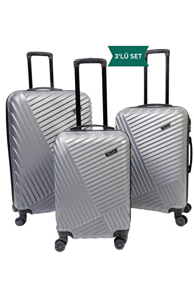 Nexo Bags Yeni Sezon 3 Lu Bavul Seti Kabin Orta Buyuk Gri Sert Kabuk Dayanikli