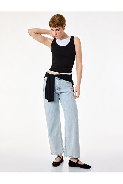 Koton Straight Taşlı Mavi Kadın Jean Pantolon 6SAL40024MD