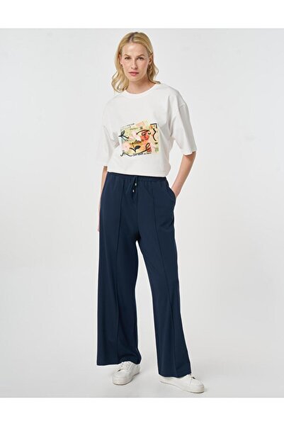 Kayra بنطلون مريح بخصر مطاطي باللون الأزرق الداكن