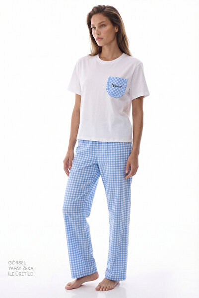 Penti Σετ πιτζάμες από βαμβακερό παντελόνι Sky Blue Pajama Time