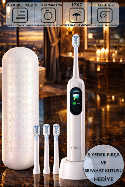 Mioji Oral B8 Care Şarj Edilebilir Diş Fırçası Beyaz + 3 Yedek Başlık ve Taşı...