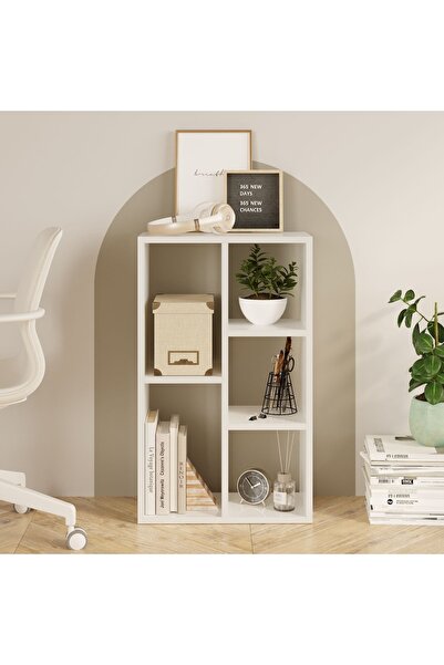 5 Compartment Bookshelf Multi-Purpose Shelf Organizer Modern Decorative Bookshelf Monaco WHITE