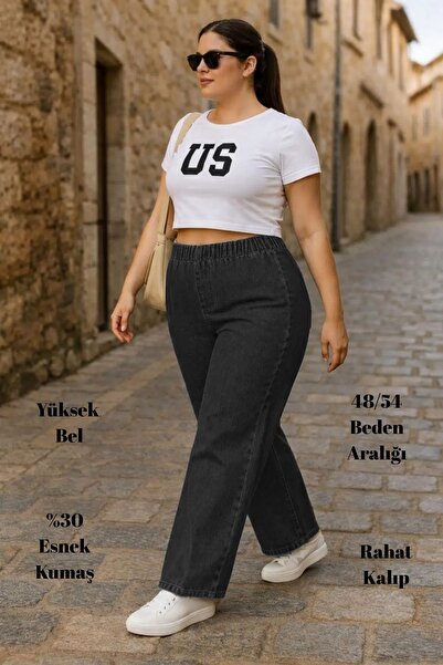 CEDY DENIM - Παντελόνι Palazzo από ύφασμα Lycra σε μεγάλο μέγεθος, χωρίς τσέπ...