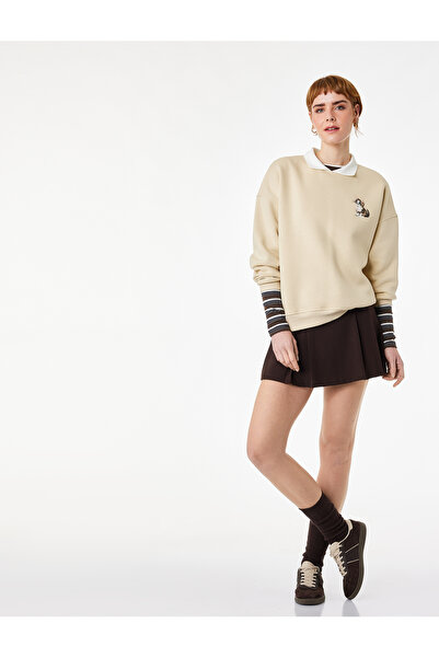 Koton Άνετο φούτερ με μακρυμάνικο γιακά πόλο και κέντημα γάτας