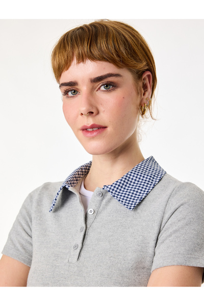 Koton Μπλουζάκι με κοντό μανίκι και λαιμόκοψη πόλο από μείγμα βισκόζης