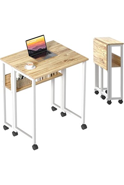 AYZ Tekerlekli Çalışma Masası Raflı Laptop Masası Bilgisayar Masası Kitaplıkl...
