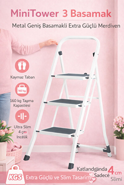 Konk Tools MiniTower 3 Basamaklı Metal Merdiven - Ekstra Güçlü 150 kg Kapasit...