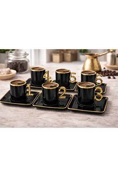 RASHA COLLECTION 6'lı Siyah Renk Şık Tasarımlı Fincan Takımı