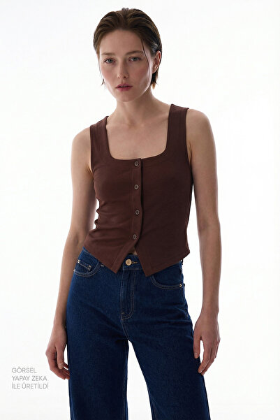 Penti Καφέ τετράγωνο γιακά Modal Athlete Top