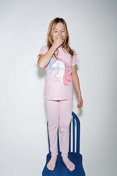 Penti Ανοιχτό ροζ κοριτσίστικο σετ πιτζάμες Sleepycorn από βαμβάκι, 2 τεμαχίων