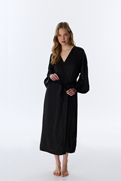 Penti Μαύρο Σατέν Πρωινό Φόρεμα Λιλά