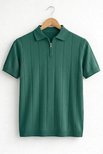 Edwox Ανδρικό πλεκτό μπλουζάκι Polo Neck Ριγέ Πράσινο Cd171