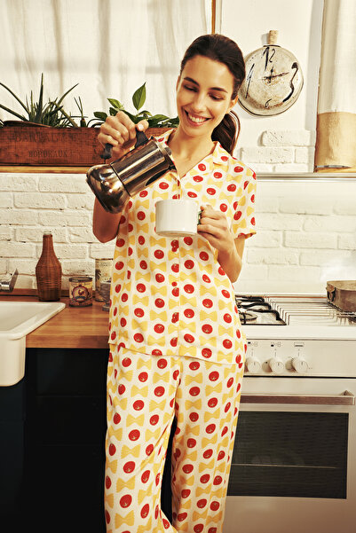 Penti Colorful Cake Time Buttoned Shirt Pants Pajama Set