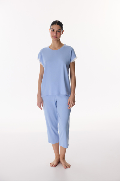 Penti Mavi Blue Cotton Piece Capri Pajama Set