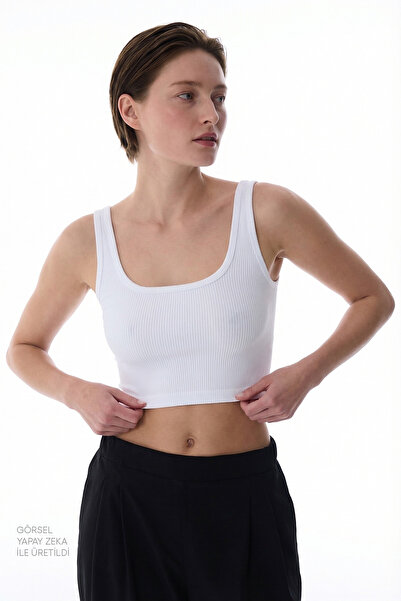 Penti White Seamless Stitch-Free Square Neck Cropped Top