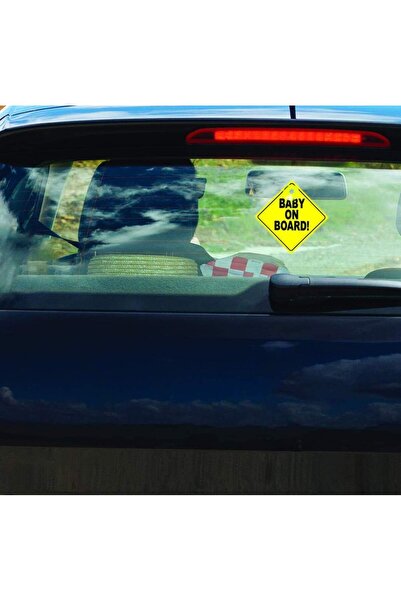 RUBIK 2 Pack Baby on Board Car Sign with Suction Cup for Car Rear Window 12x12cm Reflective Yellow